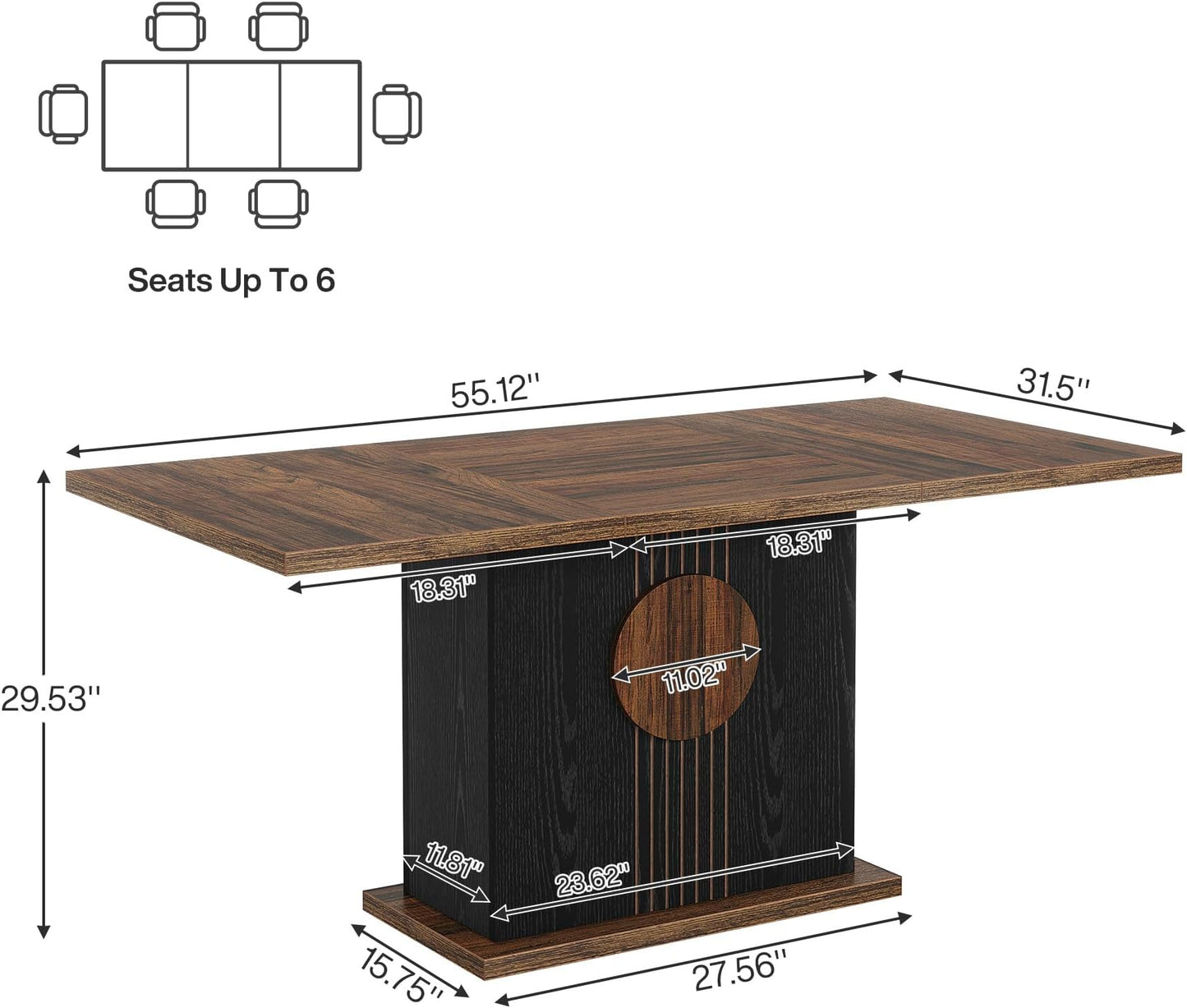 Rectangular Dining Table - Brown Wood Finish, Seats 4-6