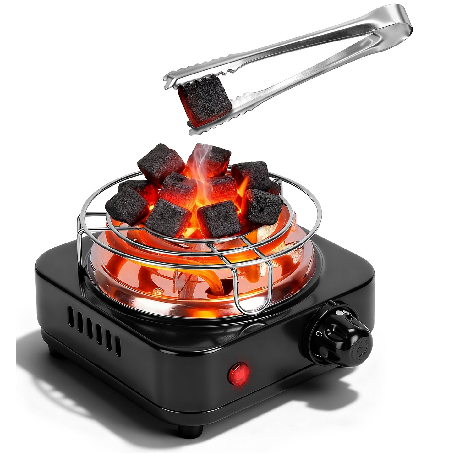500W Electric Charcoal Burner with Thermostat Control & Tongs