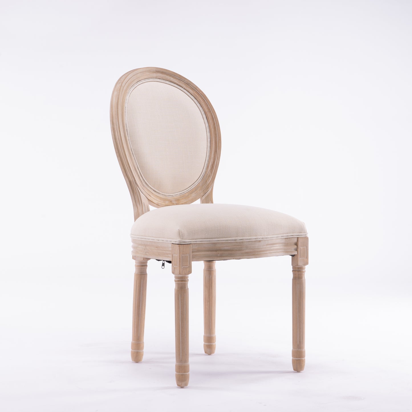 Beige French Style Solid Wood Frame Oval Back Dining Chairs - Set of 2
