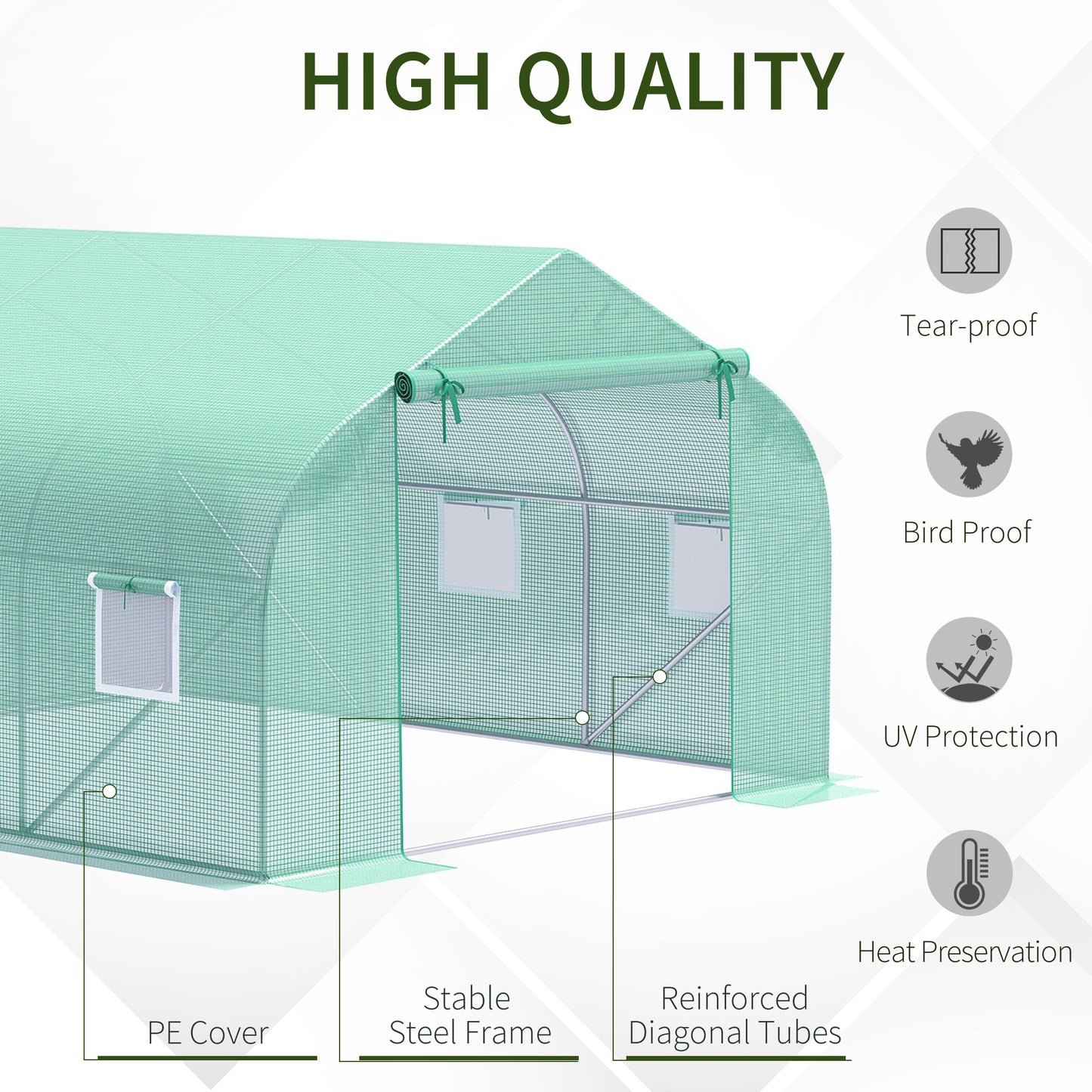 Outdoor Walk-In Tunnel Greenhouse 11.5 x 10 x 6.5 ft with Roll-up Windows & Zippered Door - Green