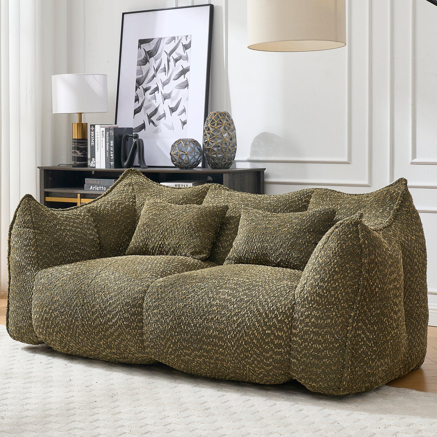 Comfortable Square Bean Bag Chair - Olive Green, Foam Core for 2