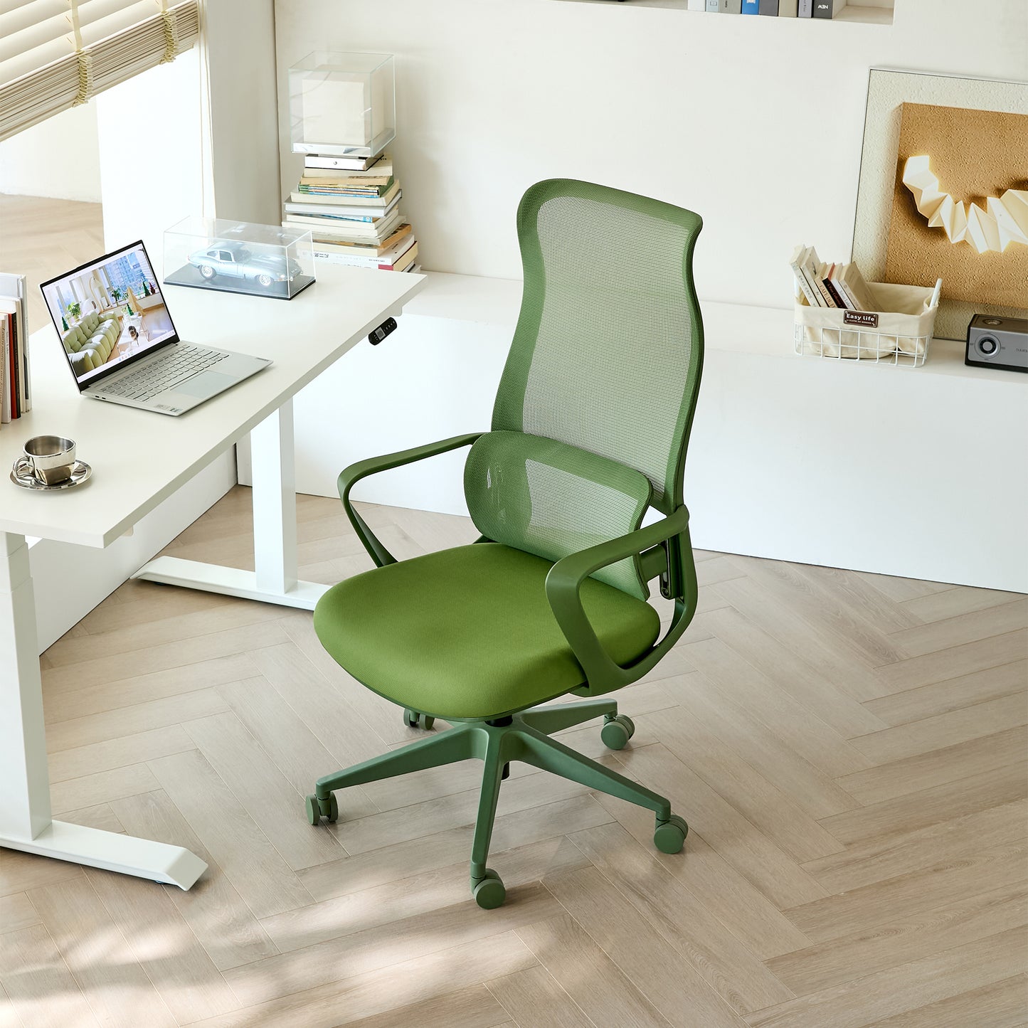 Ergonomic Green Office Chair with Adjustable Lumbar Support
