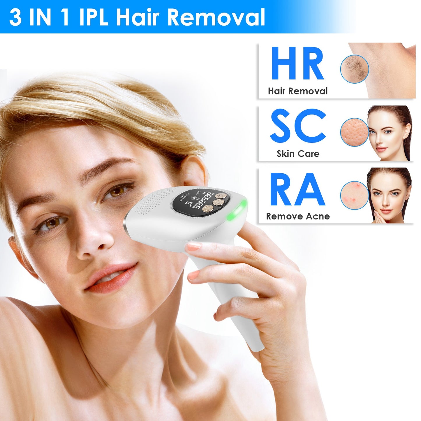 3-in-1 IPL Hair Removal Device with Ice Cooling, 9 Energy Levels & 999k Flashes
