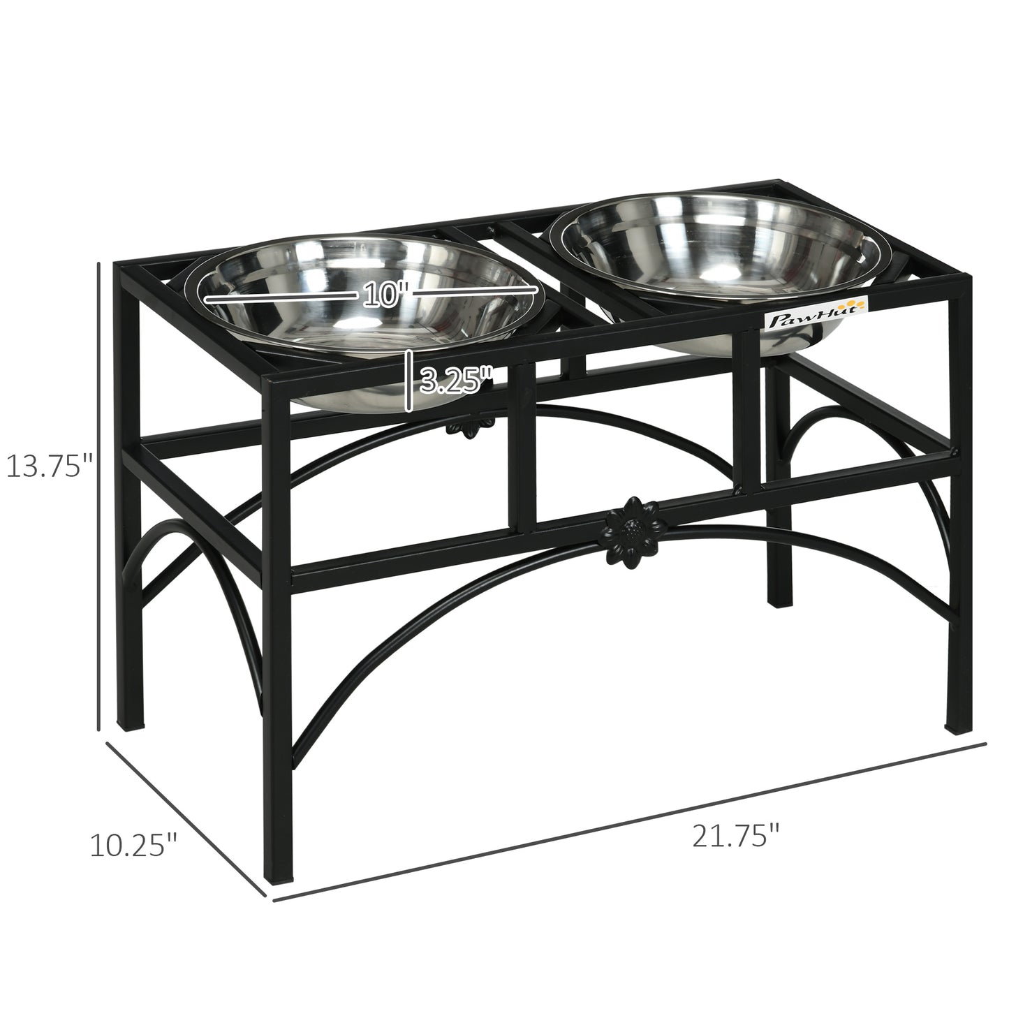 Elevated Dog Food Bowls Set with Stainless Steel Dishes - Black, 14 Inch