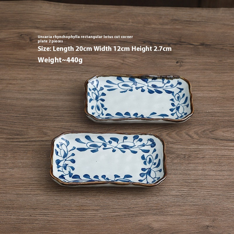 Ceramic Rectangular Corner Plate - Shallow 7.8-Inch Lotus Mouth Dining Dish Set