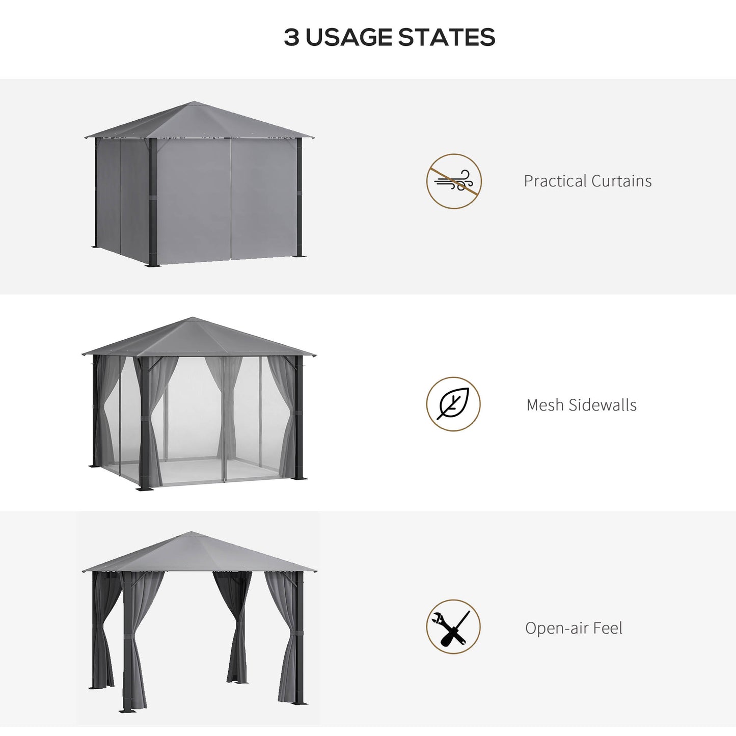 10x10 Outdoor Gazebo Canopy with Netting & Curtains - Black