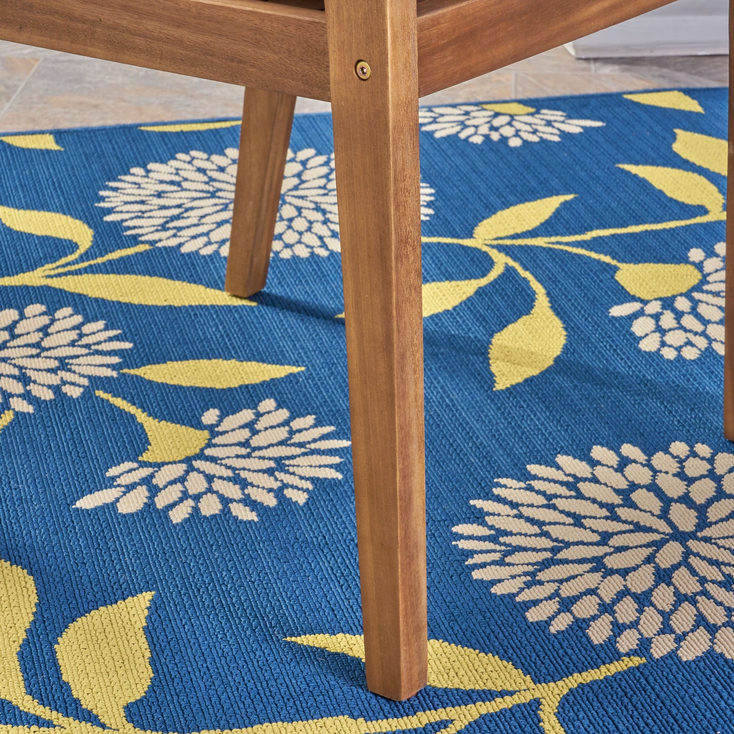 Acacia Wood Dining Chair Set with Green Cushions - 2 Pieces