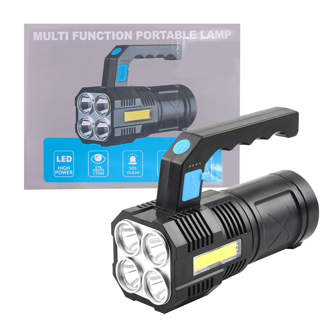 Rechargeable LED Flashlight Waterproof Torch with 4 Modes Camping Light