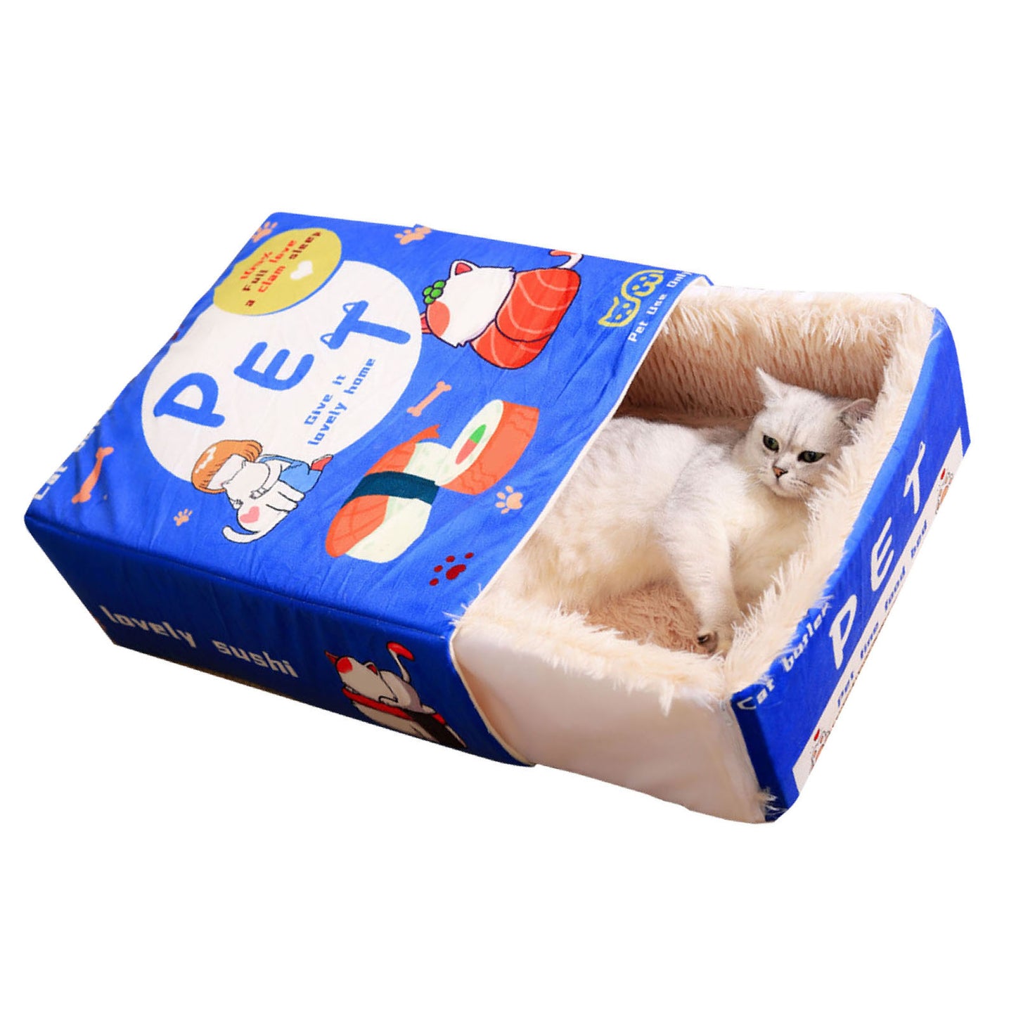 Cartoon Snack Box Cat Bed - Fully Enclosed, Soft, Multi-Season Pet Bed
