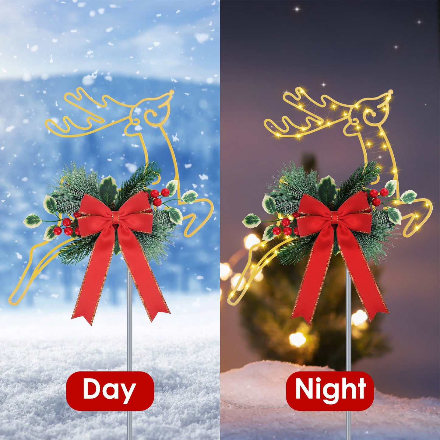 Christmas Lighted Reindeer Stake Lights - 2Pcs Outdoor Decoration