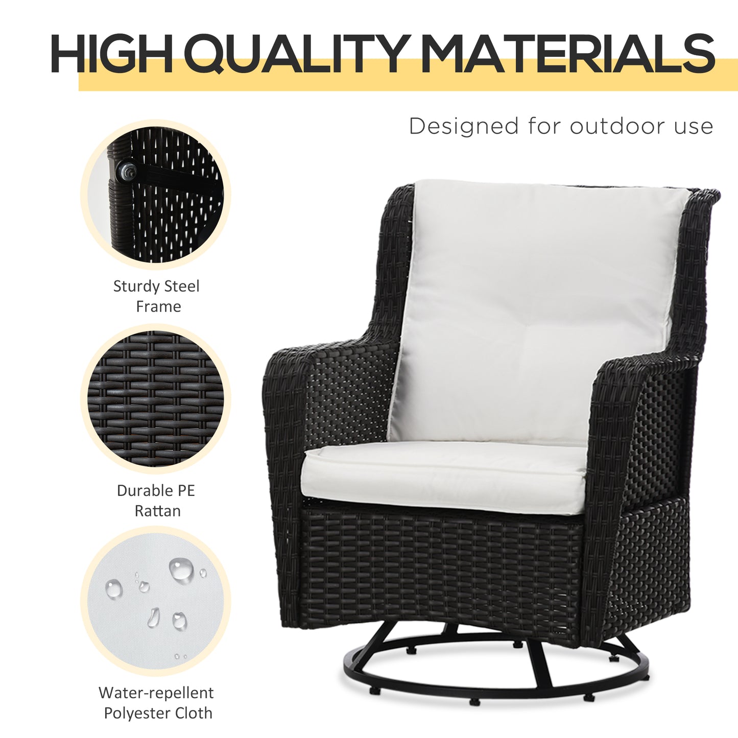 Outdoor Patio Bistro Set with Swivel Rockers & Coffee Table - Cream White