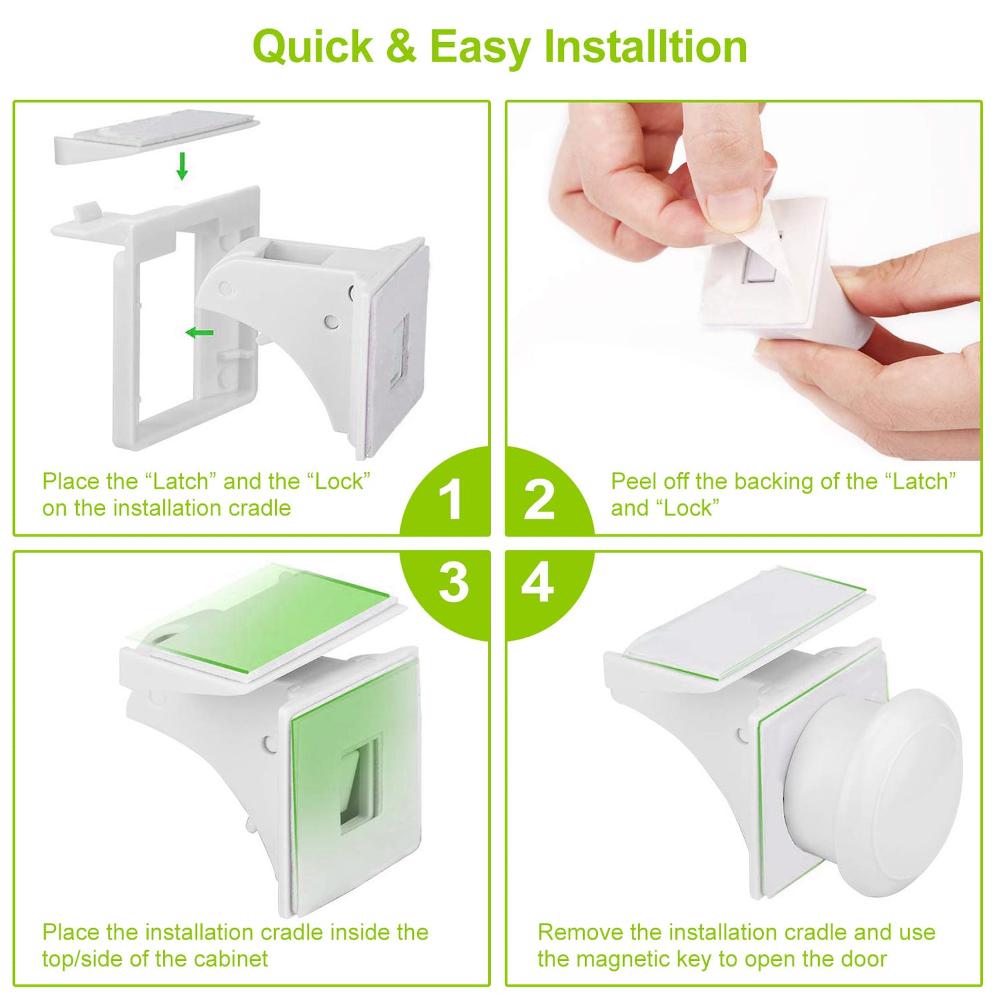 Magnetic Child Safety Cabinet Locks - 4 Pack Baby Proof Drawer Latches