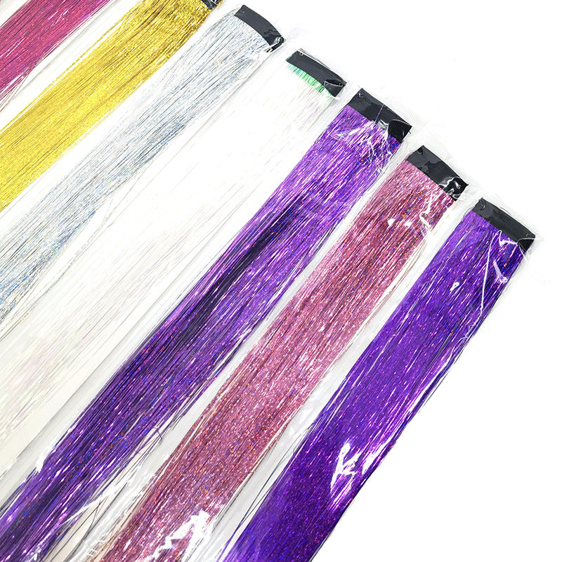 Clip-In Rainbow Hair Extensions - Long Synthetic Wig with Gold Thread