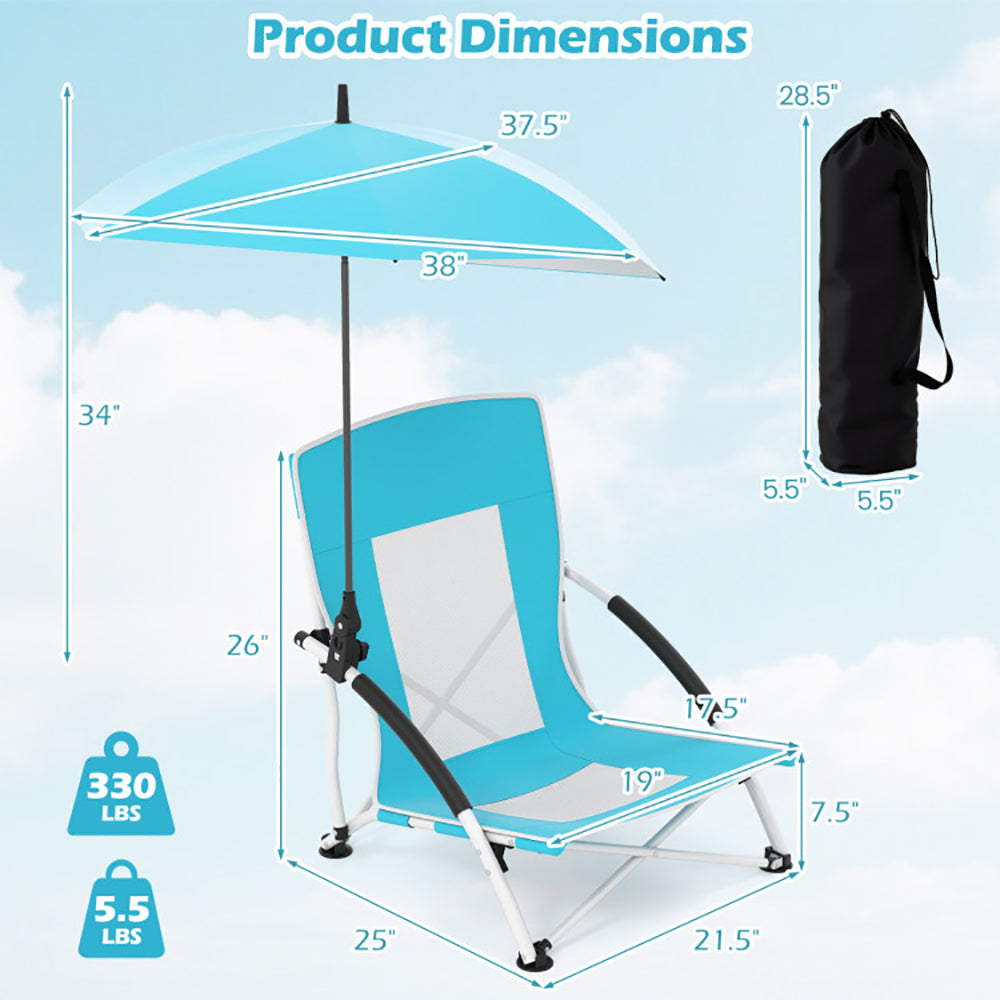 Portable Beach Chair with Adjustable Umbrella - UPF 50+ Protection