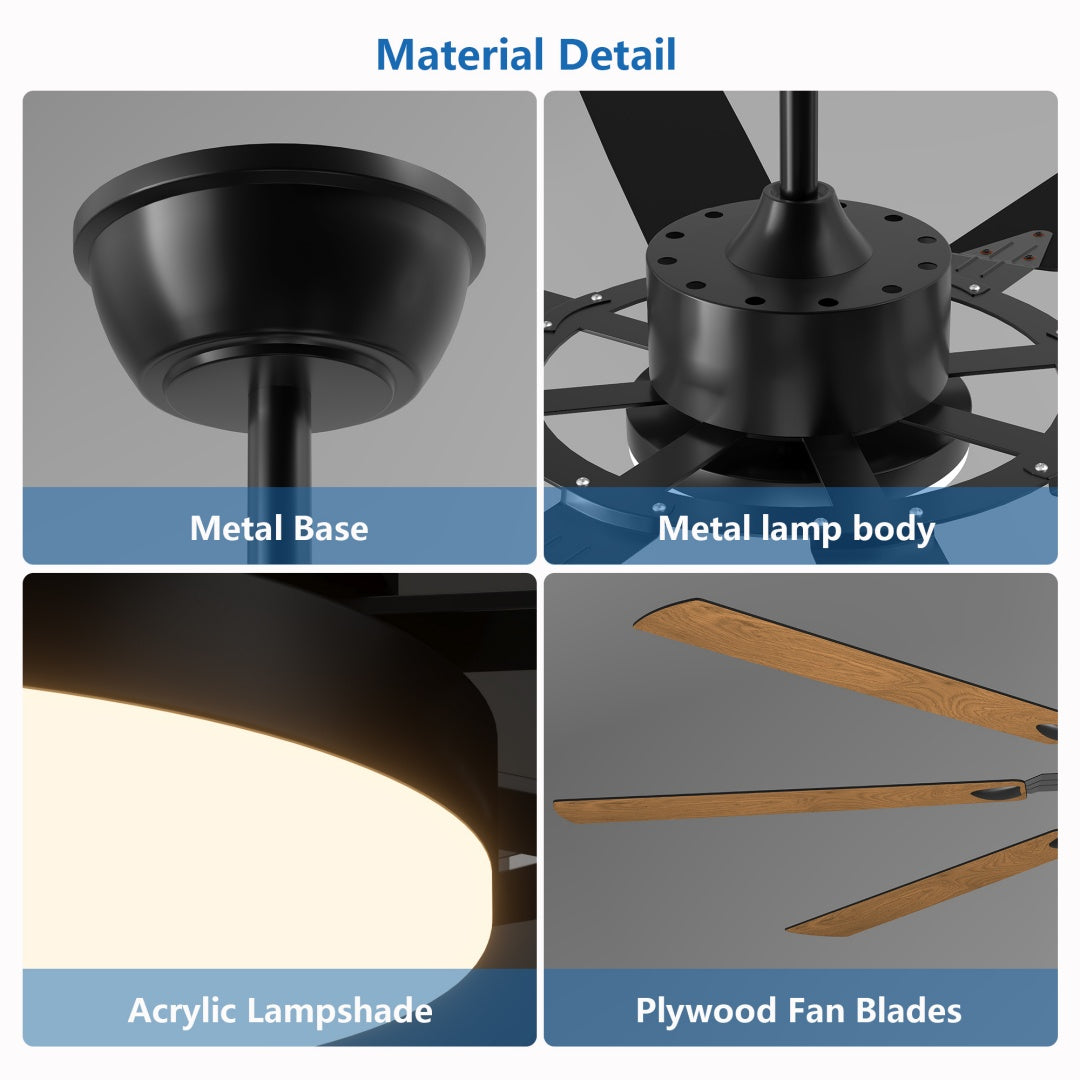 72-Inch Modern Ceiling Fan with LED Light - Black