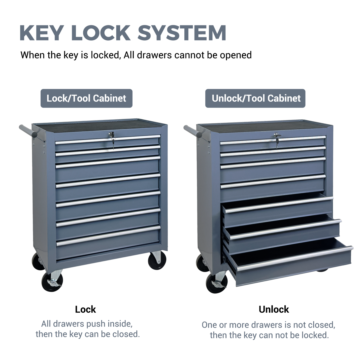 Rolling Tool Chest with 7 Drawers and Wheels - Grey