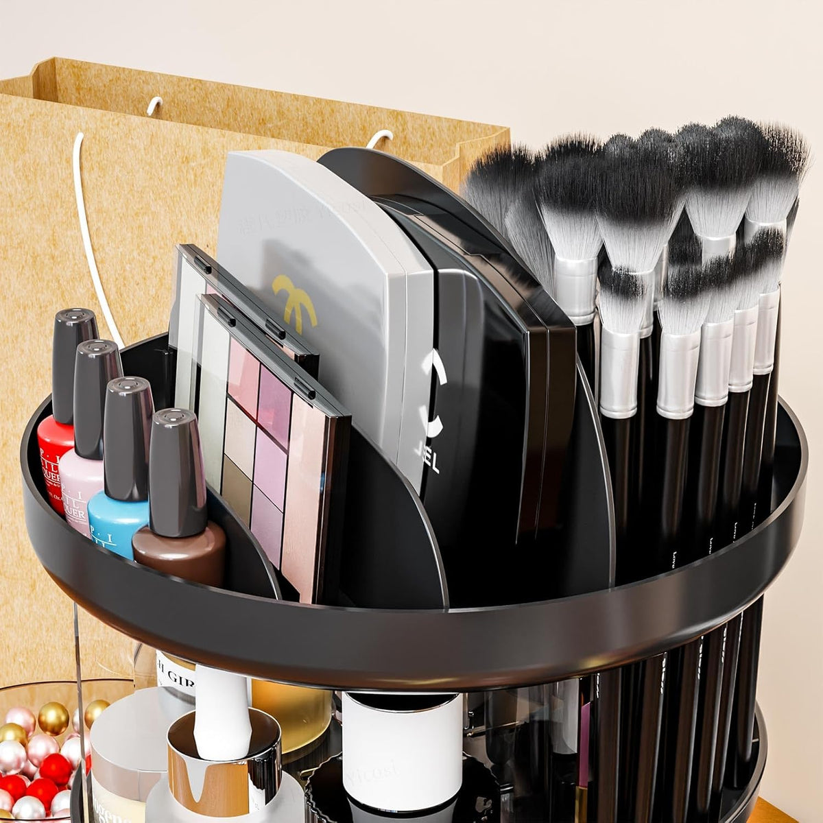 360 Rotating Makeup Organizer with Adjustable Shelves Clear Acrylic Vanity Storage