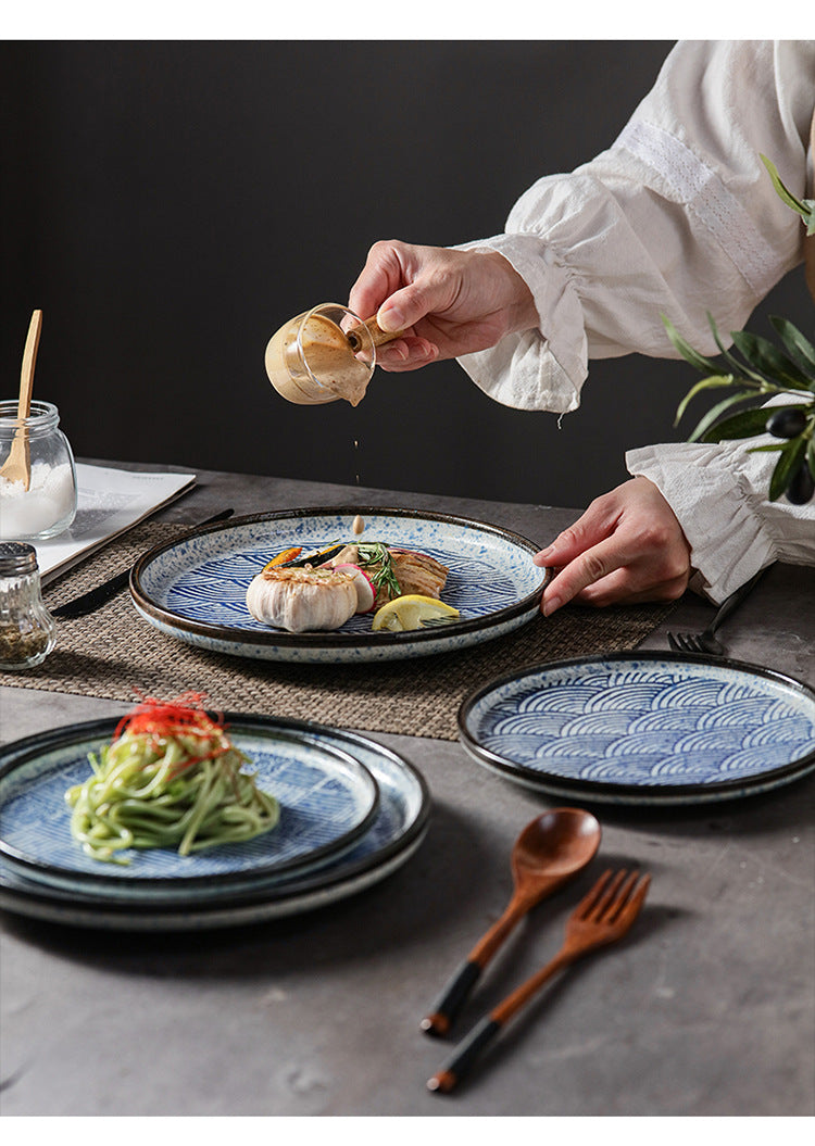 Japanese Style Ceramic Round Dinner Plate - Large Porcelain Tableware