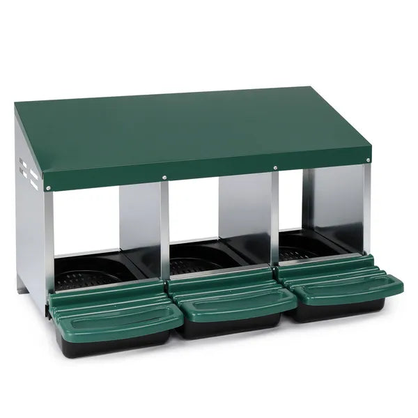 3-Compartment Chicken Nesting Box with Plastic Egg Tray - Green