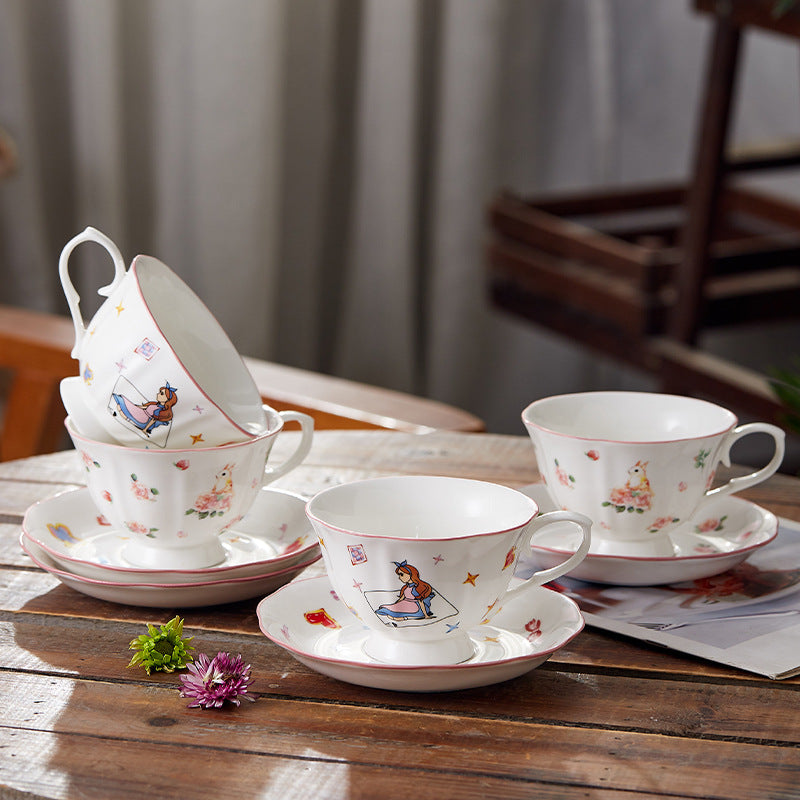 Retro Ceramic Heart Coffee Set for Home Kitchen - Girly Princess & Rabbit Styles