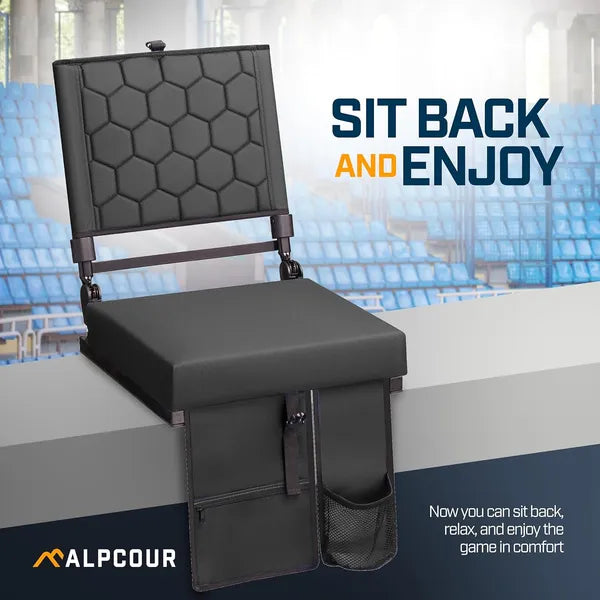 Folding Reclining Stadium Seat with Back Support - Black