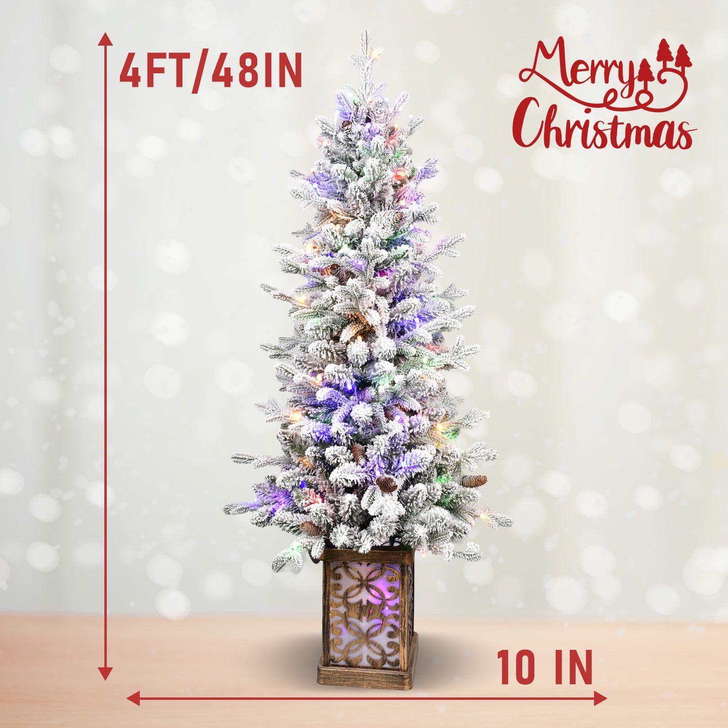 4ft Pre-Lit Potted Christmas Tree with Multicolor Lights