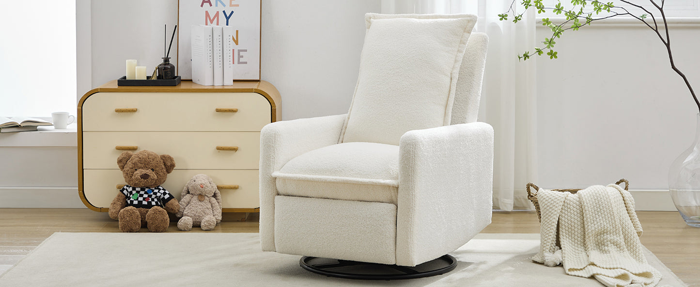 Swivel Rocker Recliner Chair - Teddy Fleece in White
