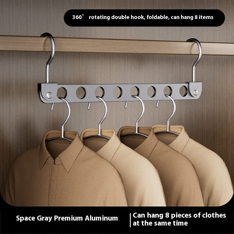 Multi-Functional Folding Clothing Storage Rack with Double Hooks - Light Luxury Gold, Gray