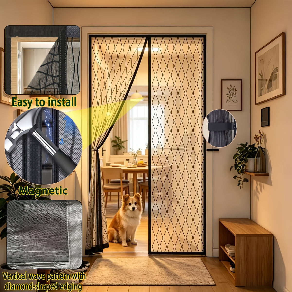 Magnetic Mosquito Screen Door Curtain - Fine Mesh, Pet Friendly, Easy Install