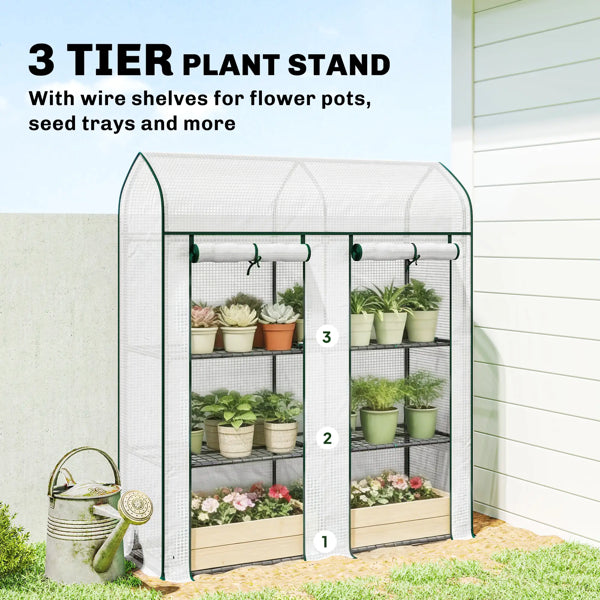 Mini Greenhouse with Three-Tier Plant Shelf - 56.3" W x 18.1" D x 65" H