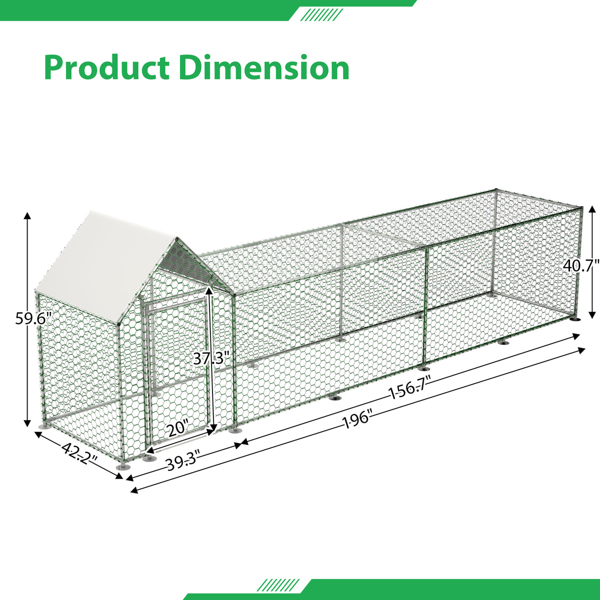 Large Metal Chicken Coop with Walk-In Run, Cover & Lockable Door - Multiple Sizes