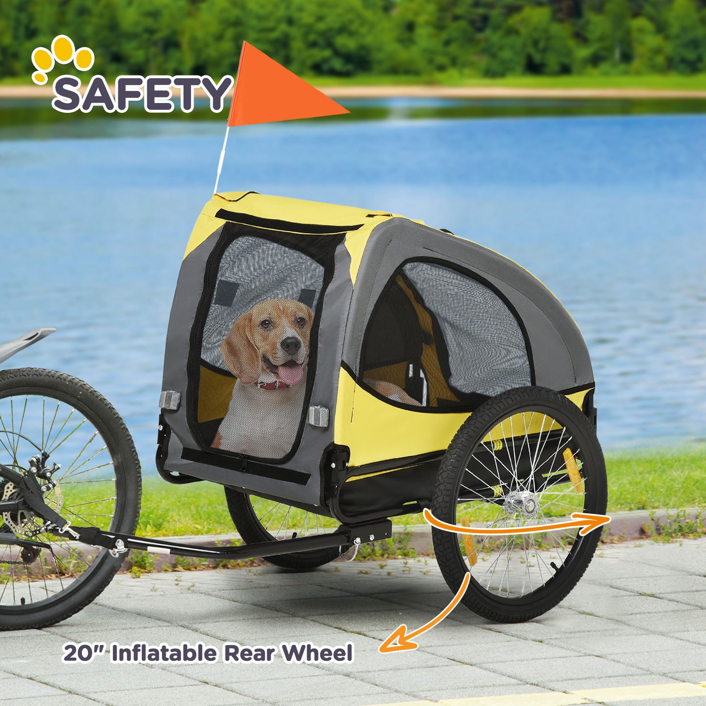 Dog Bike Trailer Pet Stroller for Medium Dogs - Yellow, 66 lbs Capacity