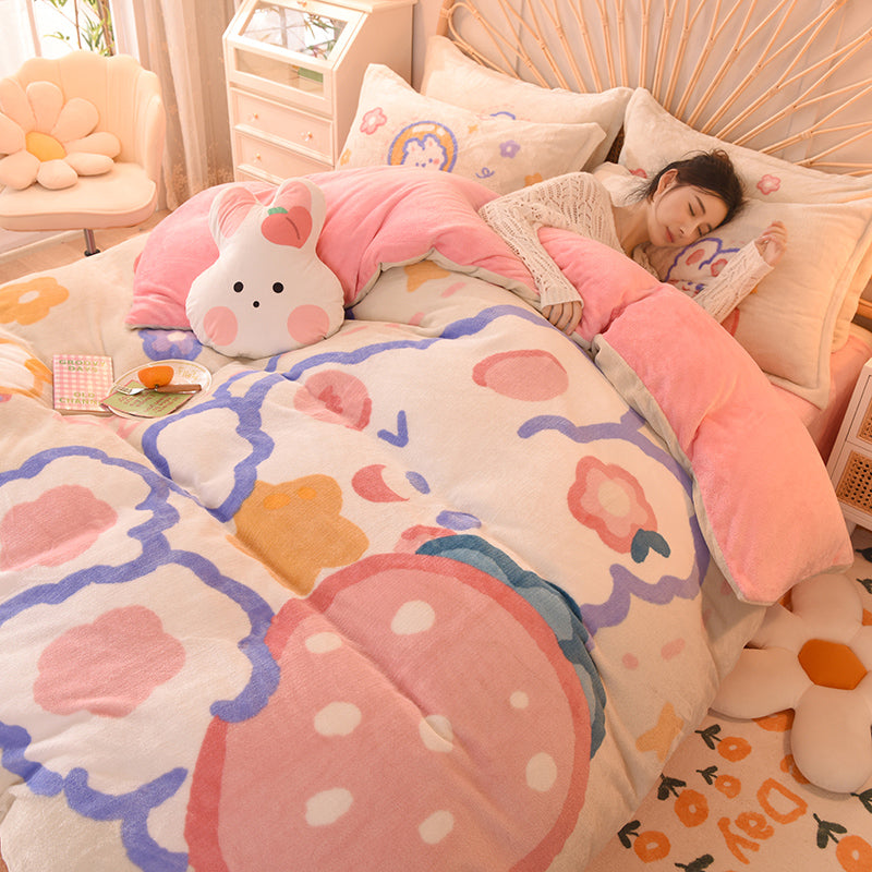 Cartoon Milk Velvet Bed Set of Four - Kids Bedding with Cartoon Pattern