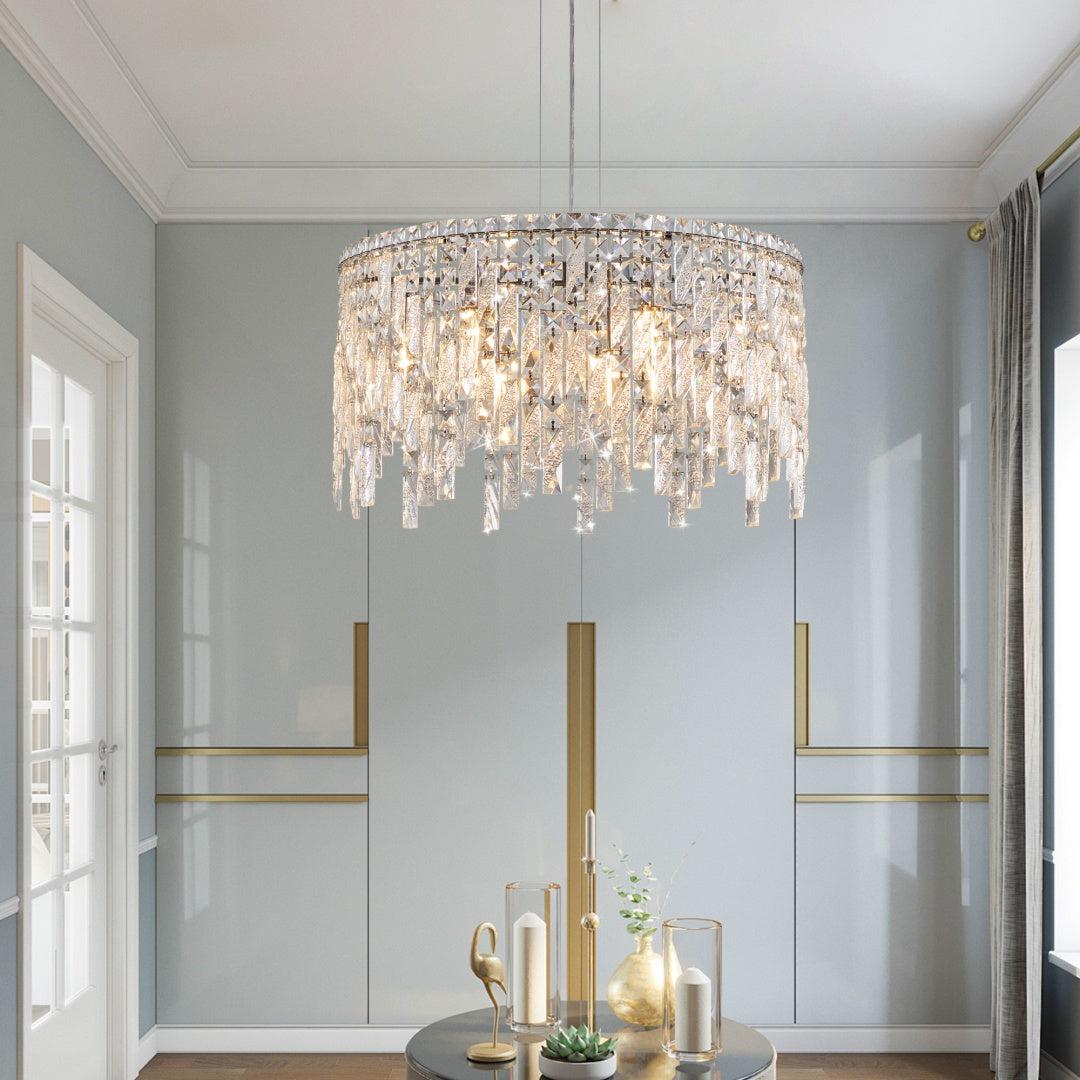 Elegant Round Crystal Chandelier - 23.6 Inch Pendant Light Fixture