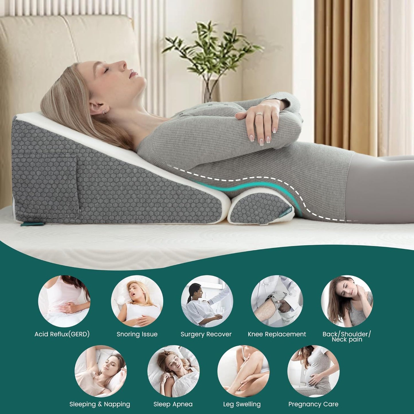 Triangular Back Cushion Pillow 50x50x26cm - Flat Support Cushion for Comfort