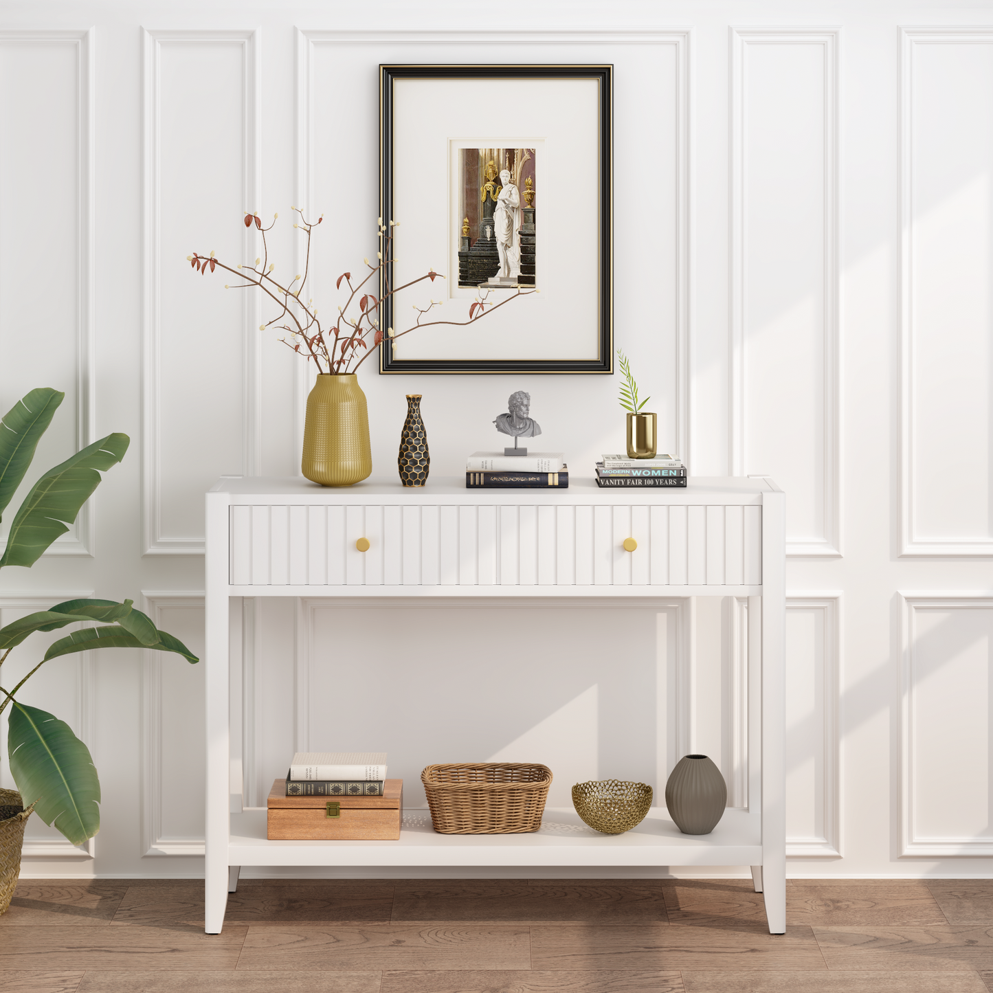 29.5" Tall Console Table with Drawers - White Accent Table