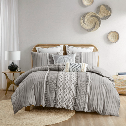 Full/Queen Cotton Duvet Cover Set with Chenille - Multicolor