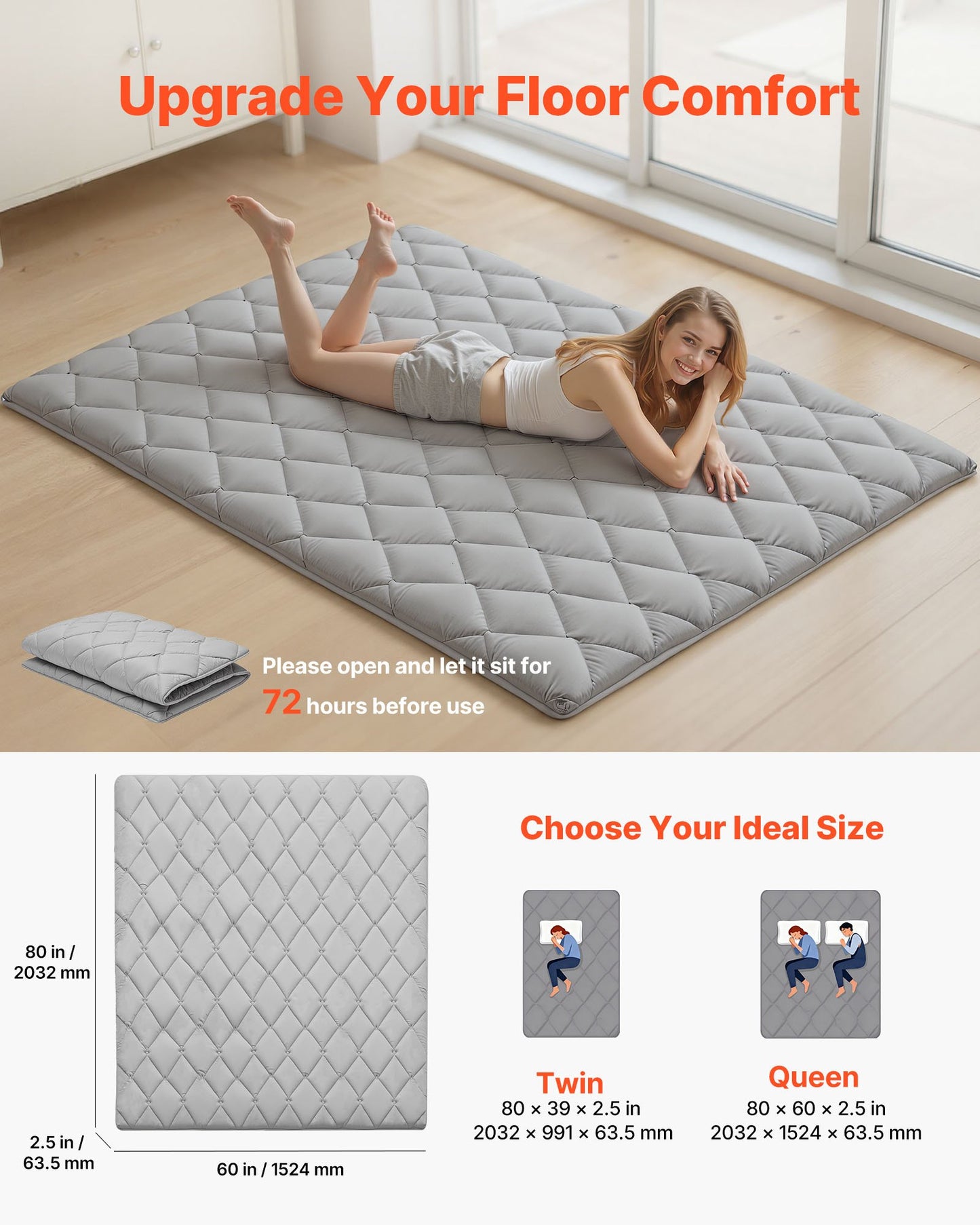 Foldable Japanese Tatami Mattress Queen Size with Storage Bag - 9-Layer Floor Mat for Sleep & Meditation