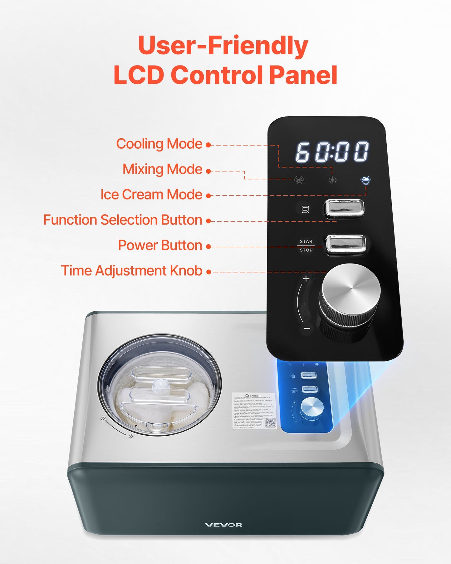 Black 1.5 QT Automatic Ice Cream Maker with Built-in Compressor, No Pre-Freezing