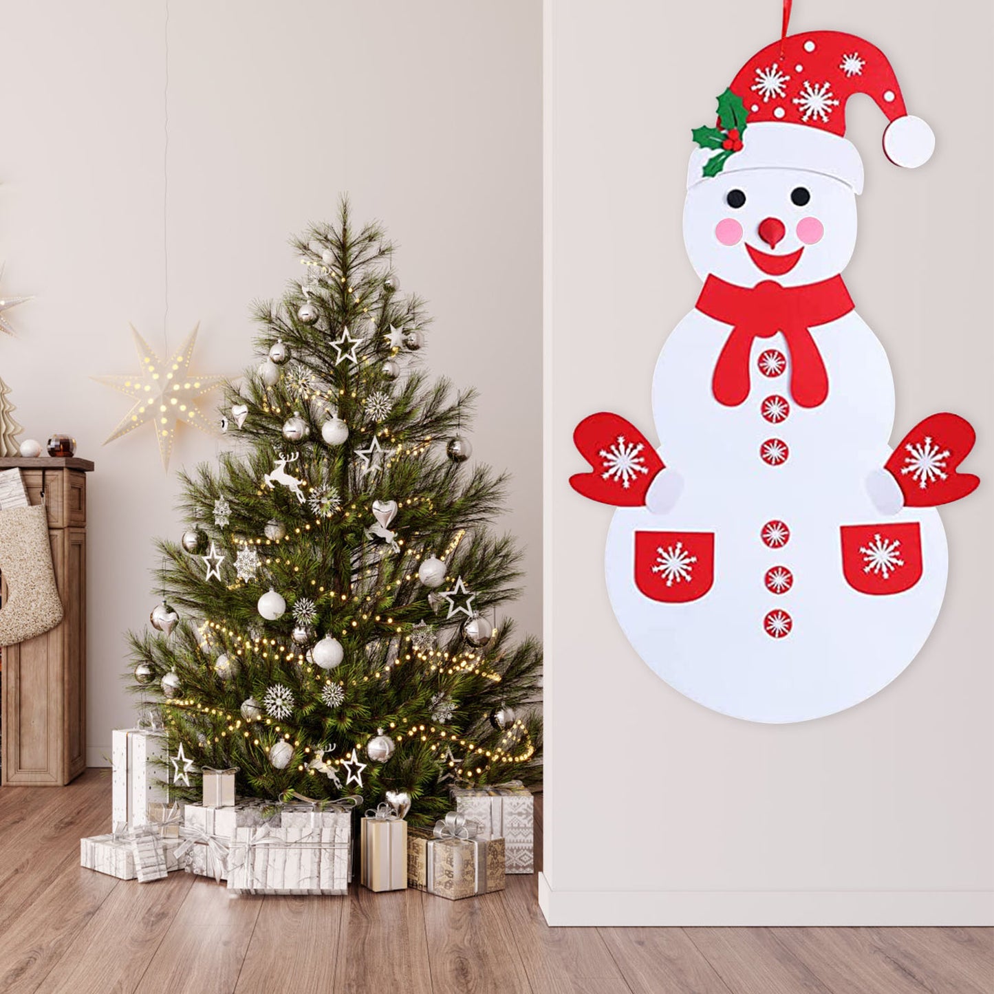 DIY Felt Christmas Snowman Decoration Set with 54 Ornaments