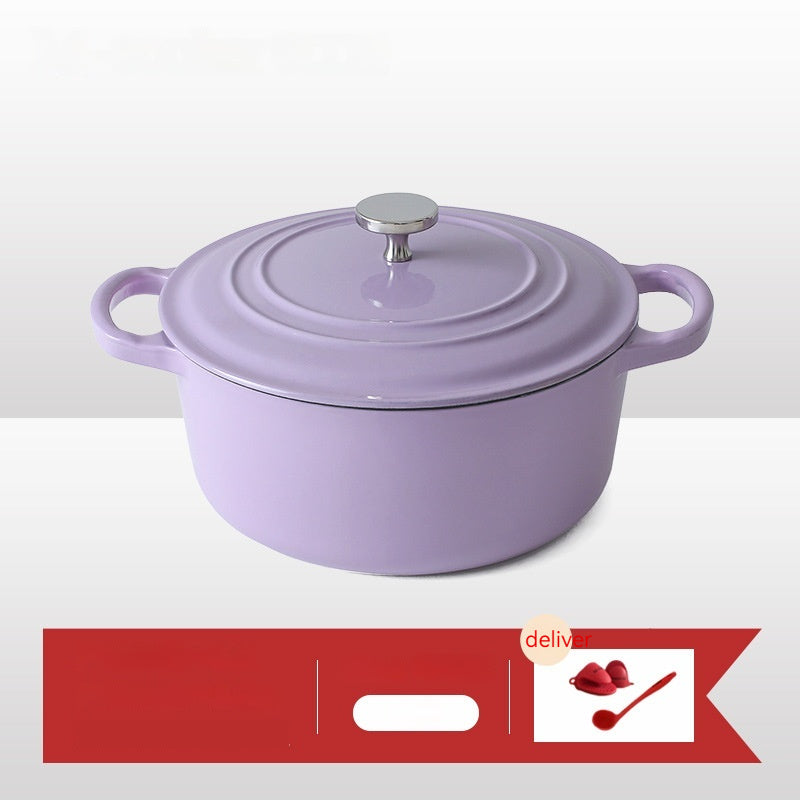 Enamel Cast Iron Soup Pot with Thickened Wall - 2.1-3L, Multiple Colors