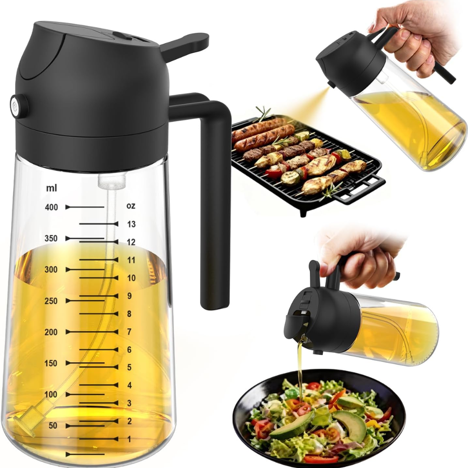 16oz Glass Olive Oil Sprayer & Dispenser - Black