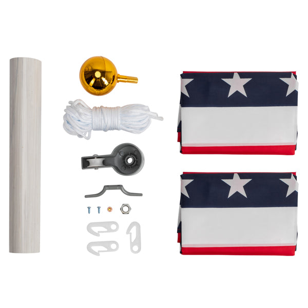 Adjustable Aluminum Flagpole Kit with 2 Flags and Finial - 25ft Outdoor Decoration