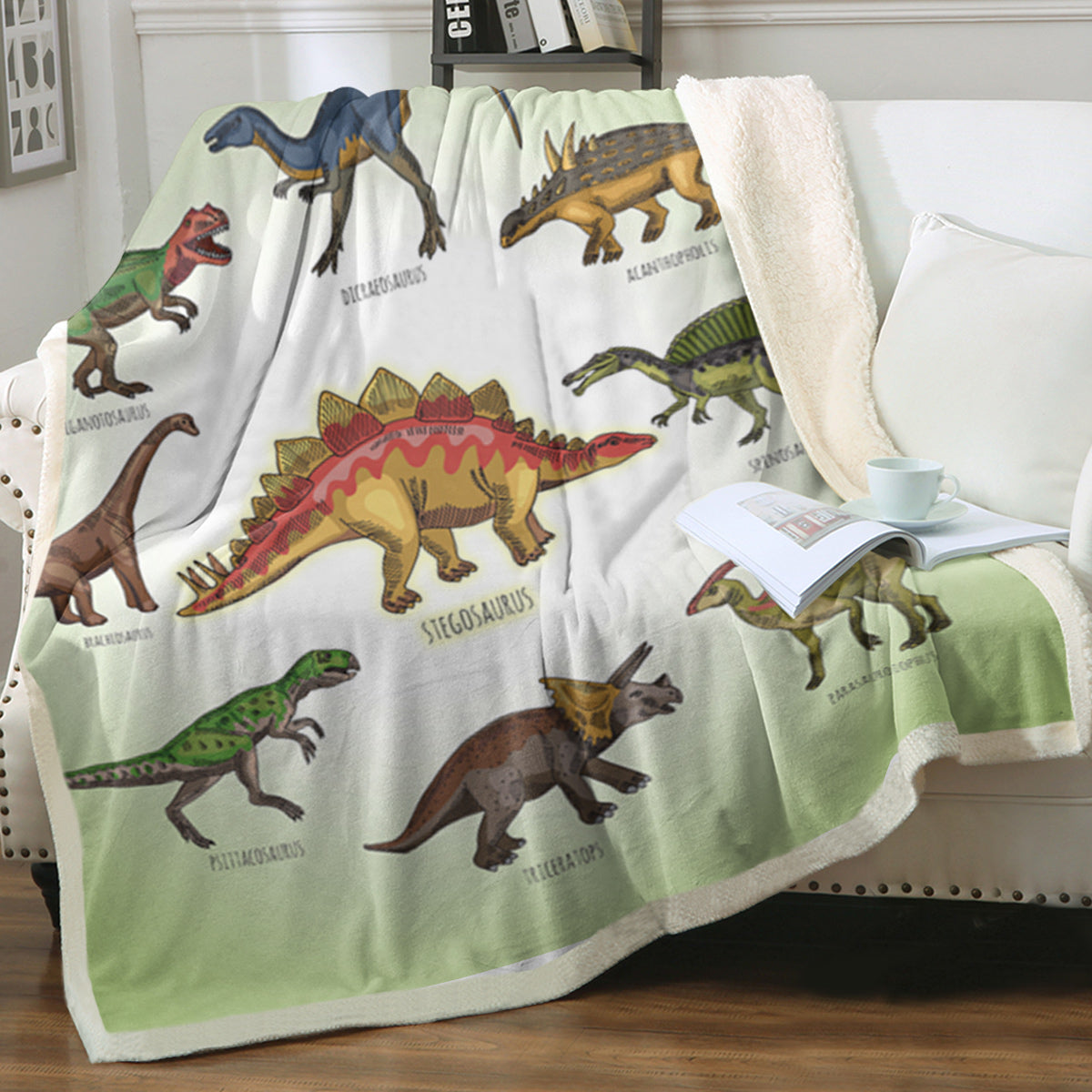 Dinosaur Family Sherpa Fleece Throw Blanket - 50x60 & 60x80
