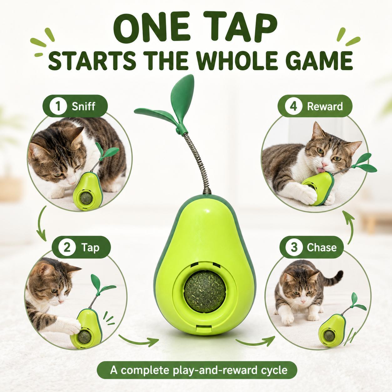 Avocado-Shaped Cat Interactive Wobble Toy with Feather & Catnip Ball - Indoor Pet Toy