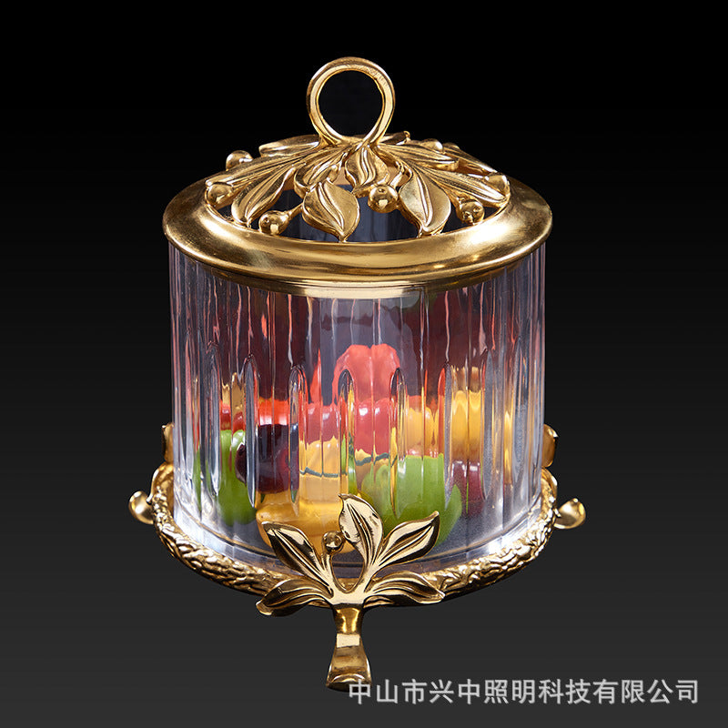 French-Style Crystal Glass and Brass Candy Jar - Transparent Kitchen Storage