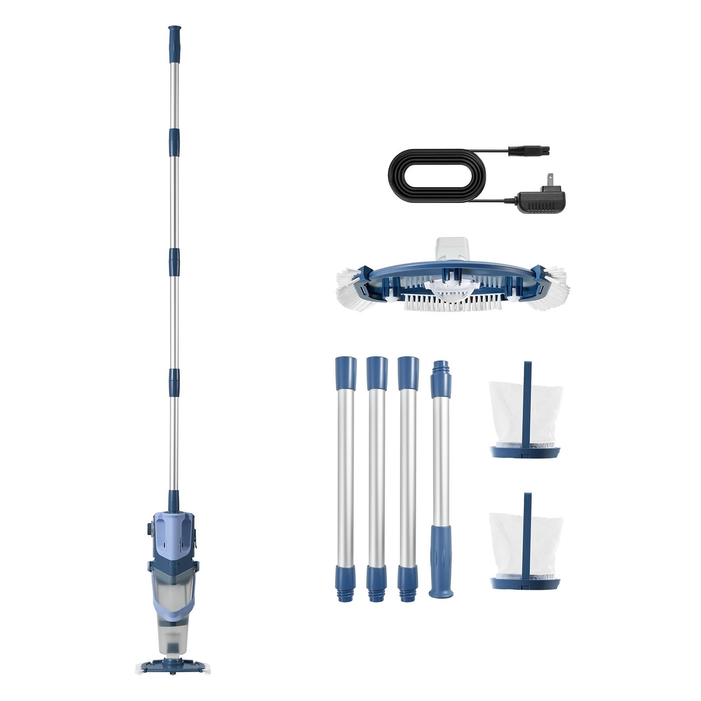 Cordless Handheld Pool Vacuum Cleaner with Extension Pole - 26 GPM, Rechargeable, Leaves & Debris Removal