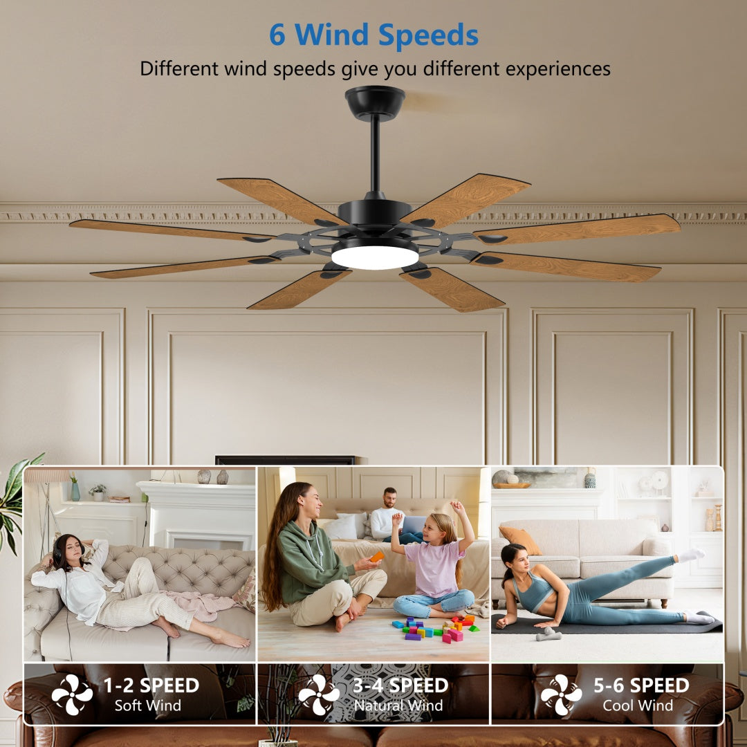 60 Inch Ceiling Fan with Lights and Remote Control - Reversible DC Motor, Black