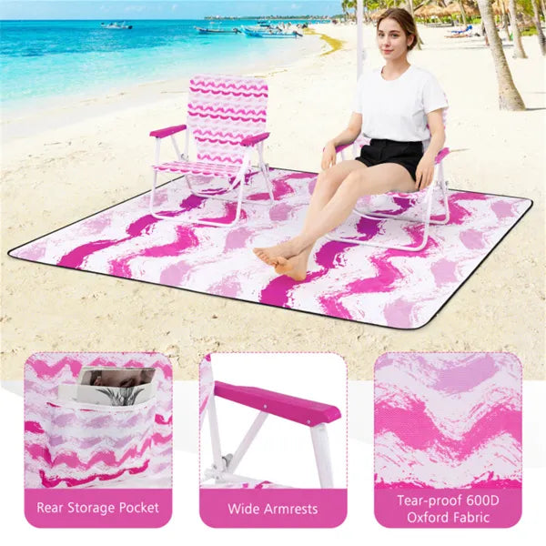 4-Piece Beach Set with 6.2ft Sun-Proof Umbrella & 2 Chairs - Pink