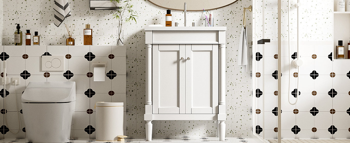 24-Inch Modern Bathroom Vanity with Ceramic Sink & Storage Cabinet
